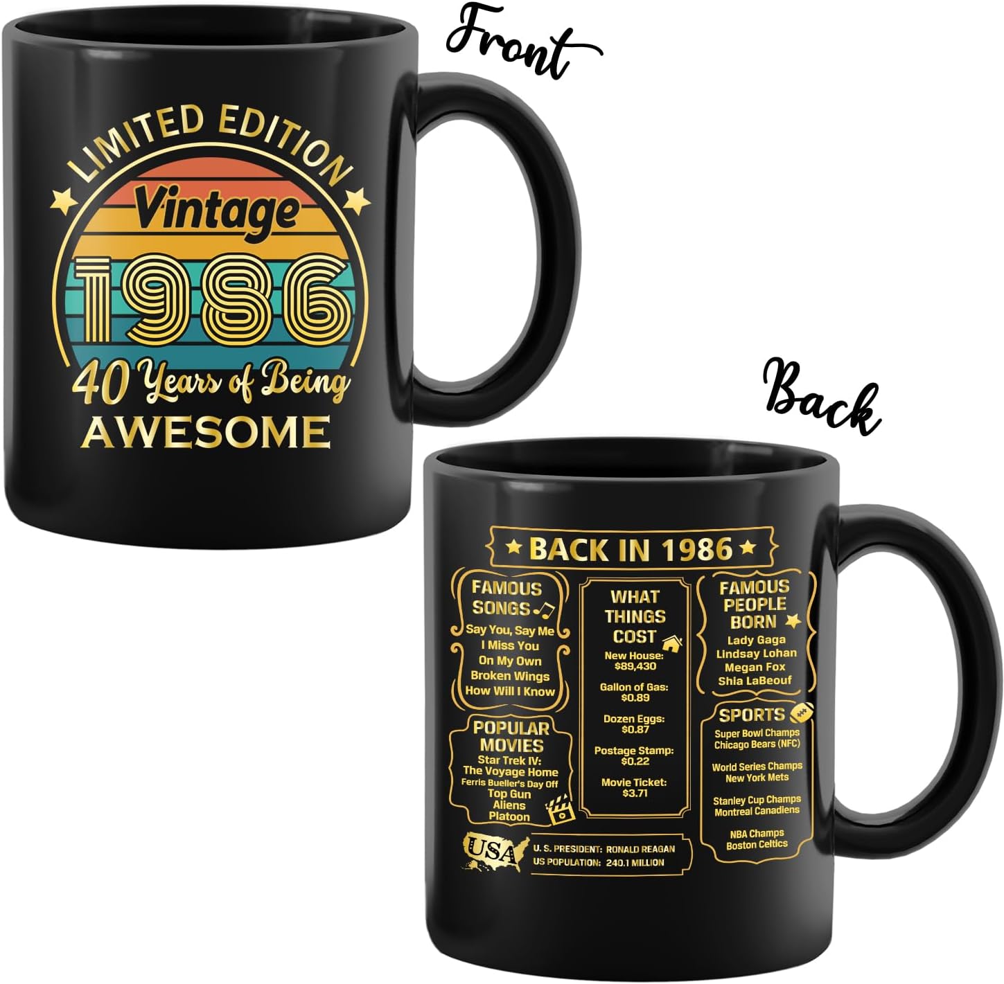 QUPT 40th Birthday Gifts for Women Men, 40th Birthday Gifts for Him, 1986 Birthday Gifts for Women Men, 40 Years Old Gifts, 1986 Birthday Gifts for Her Him, 40th Birthday Presents Coffee Mug - Image 2