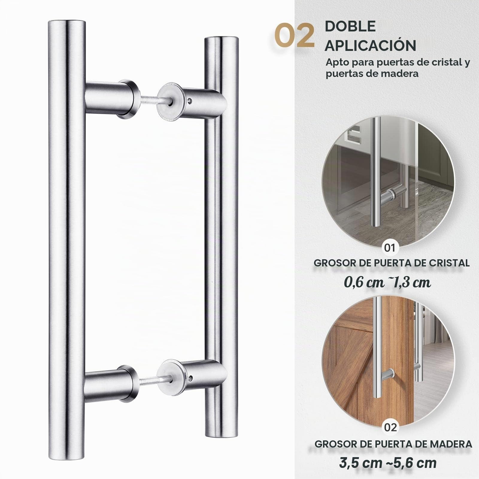 EaseLife Manija de puerta de acero inoxidable de doble cara de 12 pulgadas, manija de puerta corredera en forma de H, apto para puerta de vidrio y madera, paquete de 2