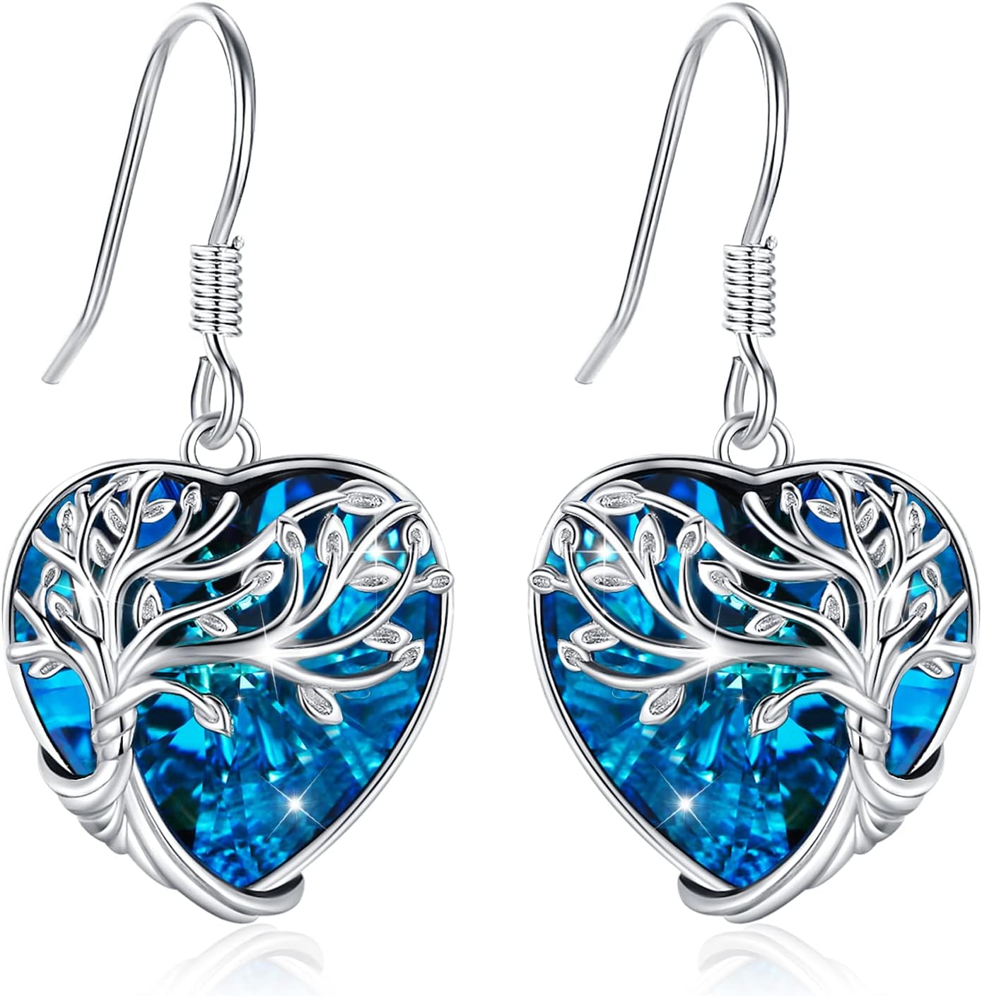 Dangle Earrings Sterling Silver Moonstone/Turquoise/CZ/Crystal Earrings for Women Tree of Life Animal Filigree Leverback Earrings Jewelry Gifts