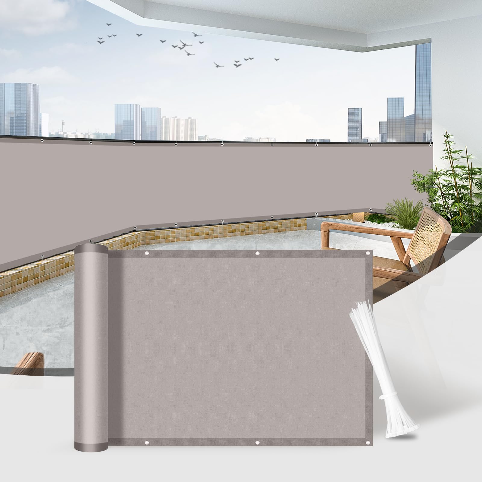 Sunnylaxx Balcony Privacy Screen 70x500 cm Fence Screen for Balcony and Patio, Balcony Cover, PES Water-Repellent Wind Protection, Blocks UV with Rope and Aluminium Eyelets Taupe