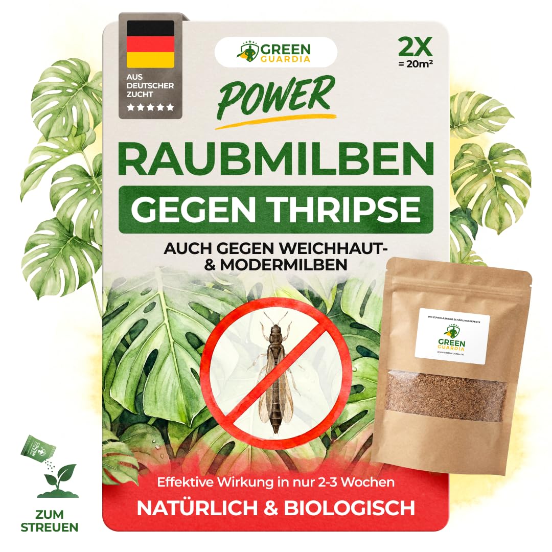 GREEN GUARDIA Power Predatory Mites Against Thrips - Scattered Goods with 2 x Bags for 20 m  - Biological Agent for Effective Thrips Control for Indoor and Ornamental Plants and Much More