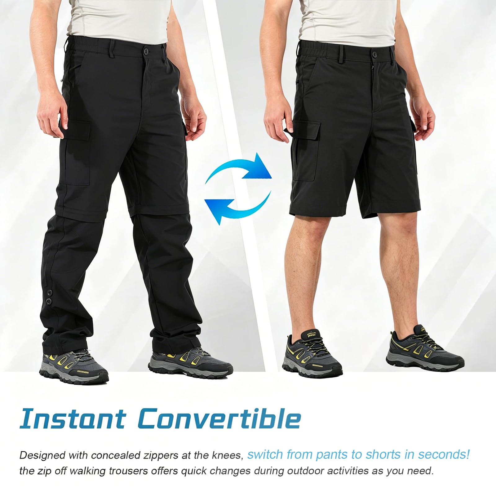 Pantalones de Caminata Secos rápidos para Hombres Convertibles en Pantalones Cortos Pantalones de Carga Ligeros