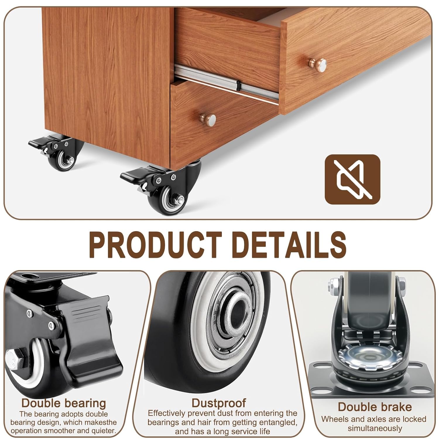 Heavy Duty Castor,360° Swivel Castor Wheel Trolley Furniture Caster(40mm,2 with Brakes 2 without), Black - Image 3