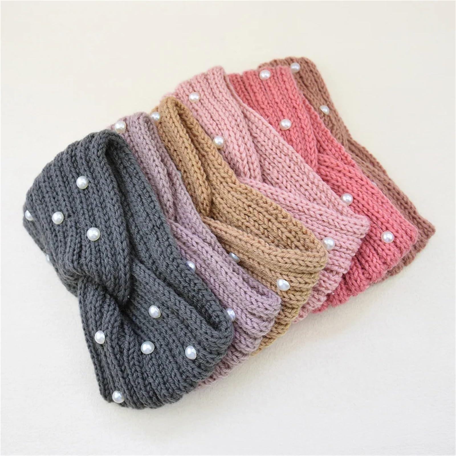 Stirnband 2/3 stücke Frauen Breite Gestrickte Kreuz Perle Stirnbänder Herbst Winter Warme Feste Haar Bands Ohr Wärmer Elastische Sport Turban Headwrap Winter Stirnband(Light Color-3pcs)