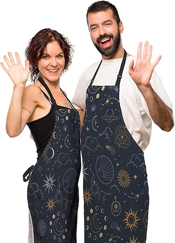 Miniatura 5 de Delantal de jardín para hombres, sol, luna, estrella, divertido delantal para mujeres, para cocina, restaurante, barbacoa, pintura, manualidades,
