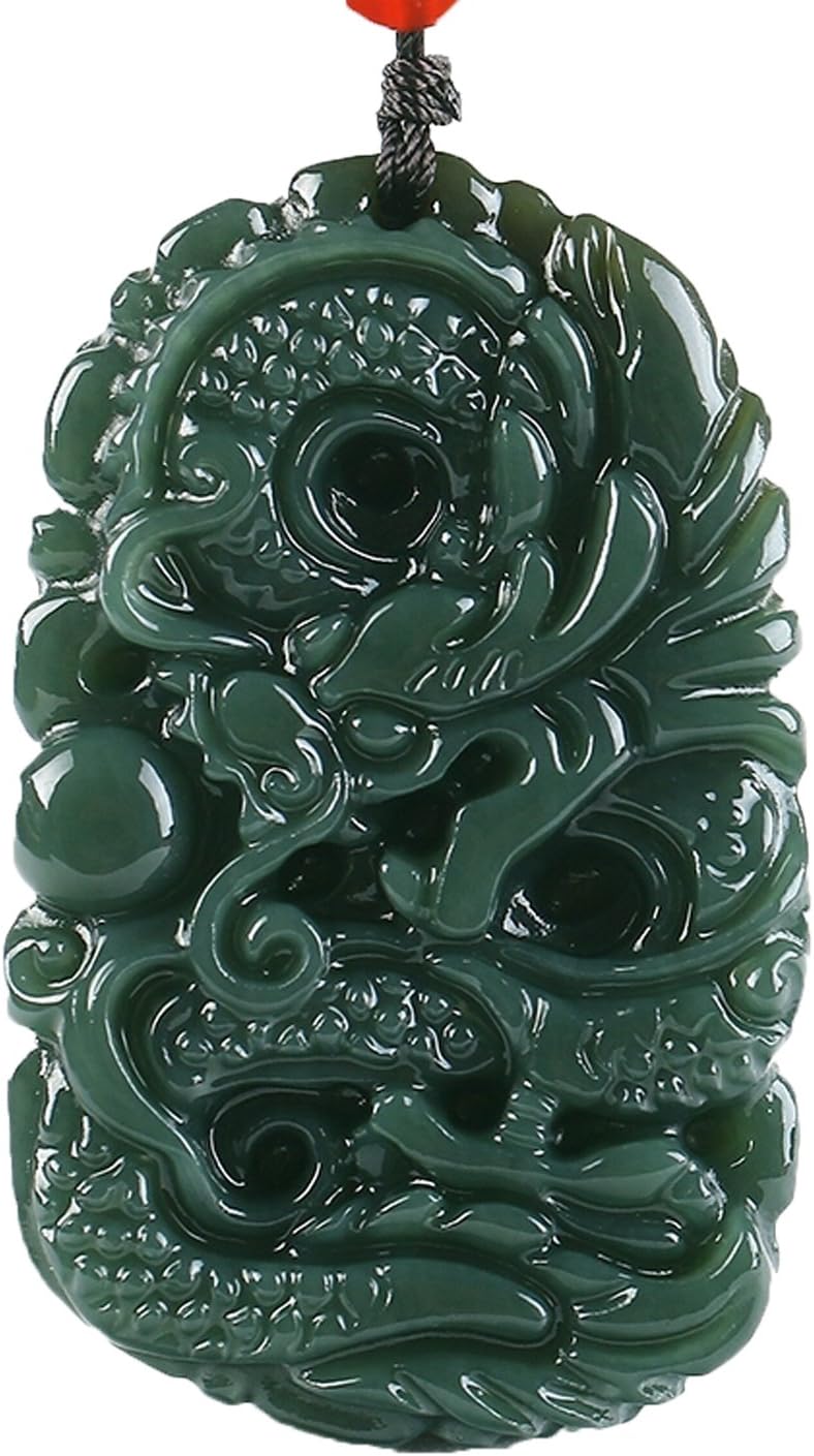 Pure Natural Hand Carved Qing Jade Dragon Necklace Pendant