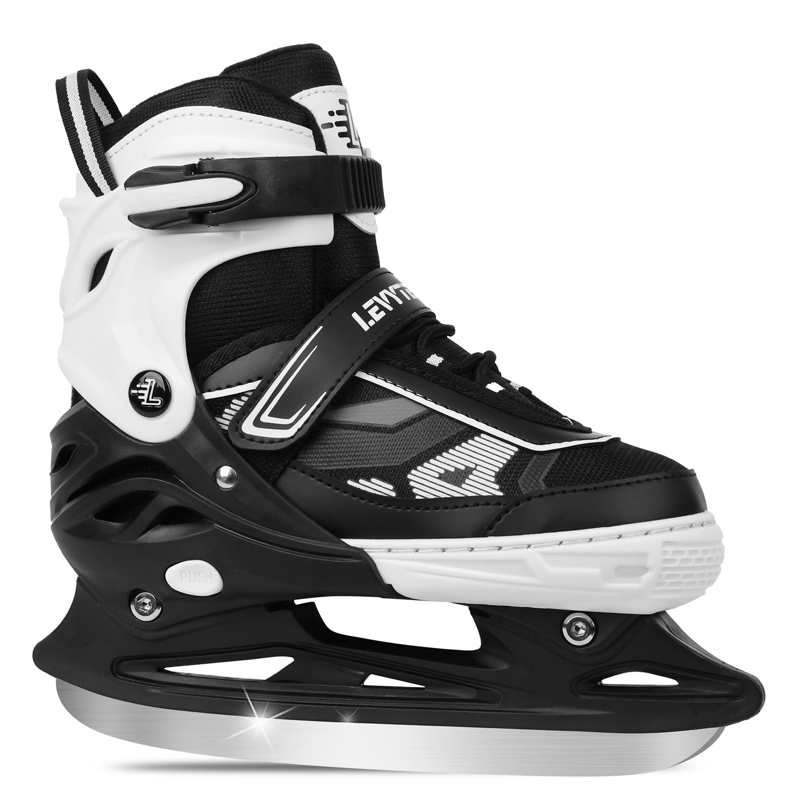 LEVYTEMP Adjustable ice Skates for Kids Boys Girls, 4 Size Triple Protection Beginner Figure Blades with Ankle Support for Outdoor and Rink,White
