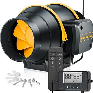 Extracteur d'air Intelligent 100 mm avec télécommande, minuterie et capteur de température et d’humidité, Double roulement à Billes, débit 367 m³/h, pour Tente de Culture, hydroponie, Garage - Amazon product rated Grade A