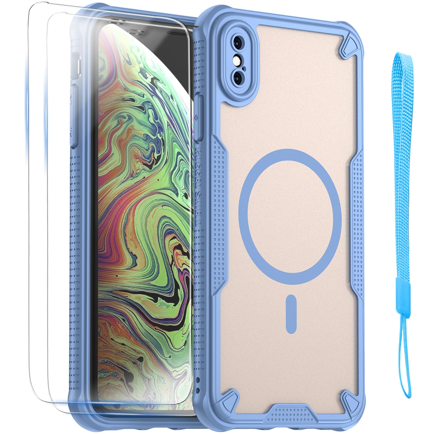 Htlhpxx for iPhone X/XS Case with Magsafe Magnetic Slim Shockproof Protective Case,Translucent Matte Back with Lanyard Strap and 2 * 9H Tempered Glass