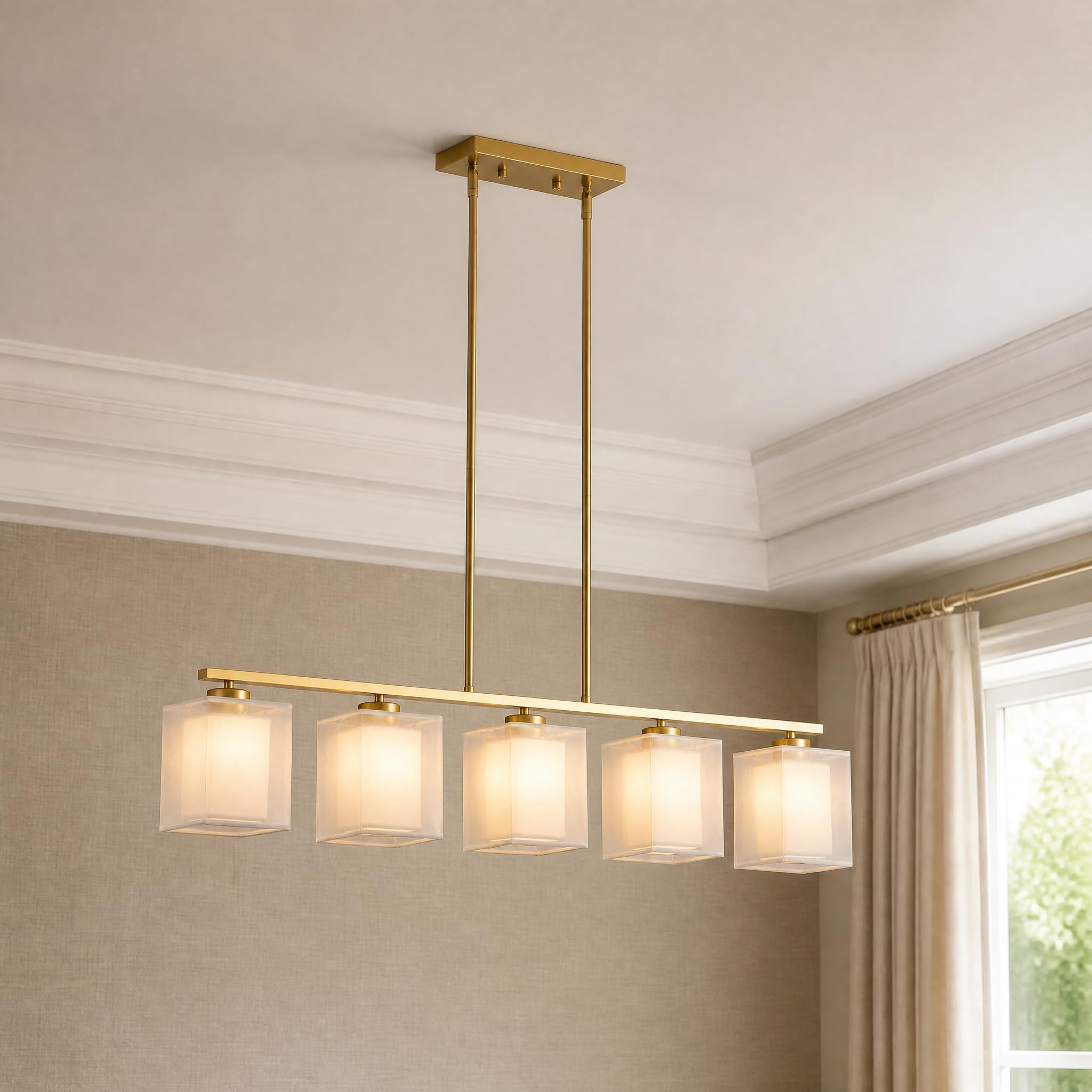 Photo 1 of 7PMBEANE Linear Chandelier, 5-Light Island Light, Gold