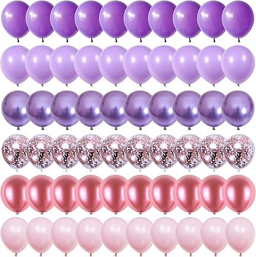 Miniatura 7 de Globos rosados y morados, globos metálicos morados, rosa, rojo, para decoración de fiesta de cumpleaños de mariposa, globo de látex pastel de 12