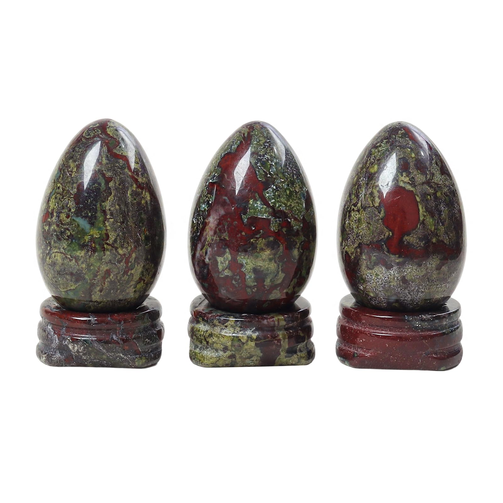 Uovo di pietra del sangue di drago naturale con supporto in cristallo, statuetta curativa in pietra lucida, scultura decorativa da 4,3 cm, per casa, ufficio, yoga, meditazione
