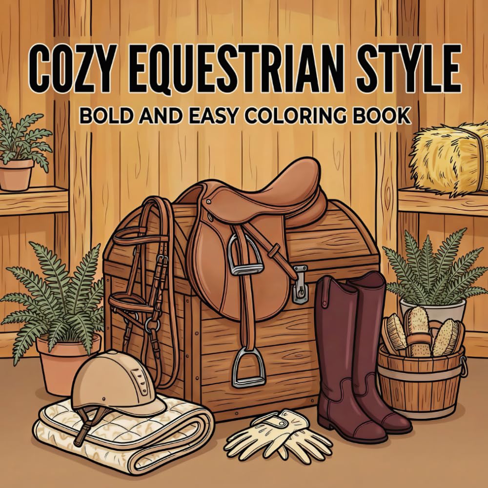 Cozy Equestrian Style | Bold and Easy Coloring Book: for Equestrian Equipment lover