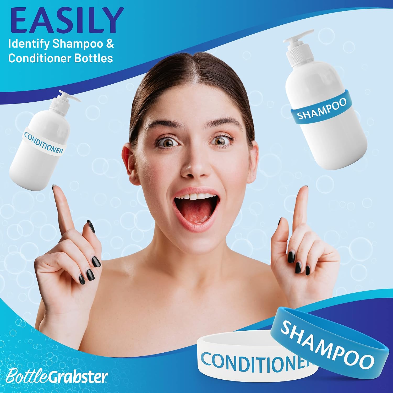 BottleGrabster Reusable Plastic Bottle Labels - Removable Waterproof Bottles Label Bands for Shampoo Conditioner Shower Bottle Pump Dispenser, Shampoo & Conditioner - 6 Pieces image 4