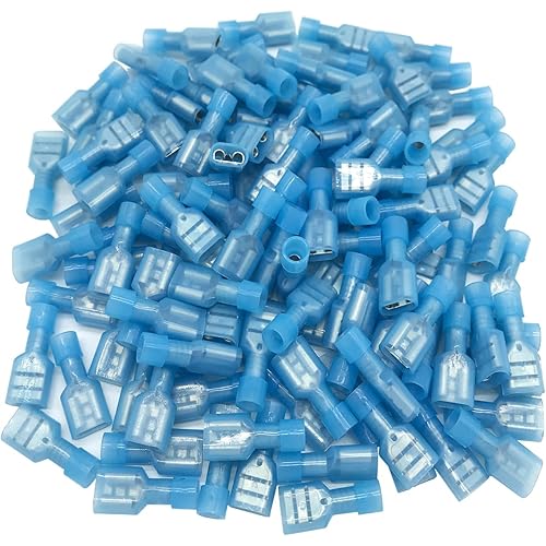 Kyerbaino 120Pcs Female Spade Wire Connectors (Blue 16-14 AWG), Fully Insulated Nylon Quick Disconnect Spade Crimp Terminals Connectors