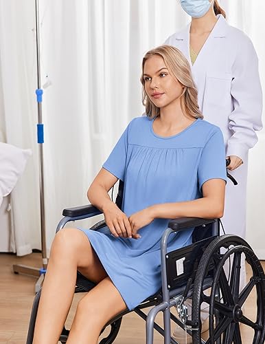 Miniatura 4 de Deyeek Vestidos de hospital para mujer, vestido de espalda abierta con broche de presión, vestidos de cirugía de hombro, ropa suave y adaptable