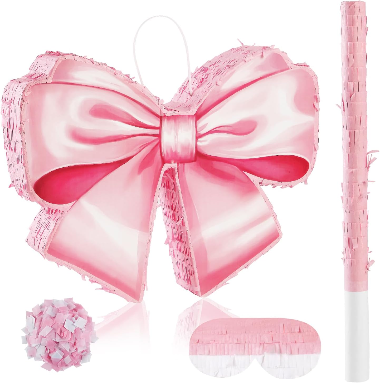 Bow Piñata Birthday Party Decorative Bow Tie Piñata with Blindfold and Bat for Girls Kids Blue Bows Birthday Party Decorations Wedding (Small Size 16.5"x13"x3)