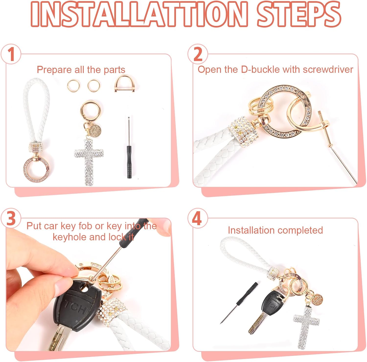 Car Keychain for Women with Rhinestone Heart Shape Bling Girl Cute Keychain for Christmas,Personalized Gift - Image 6