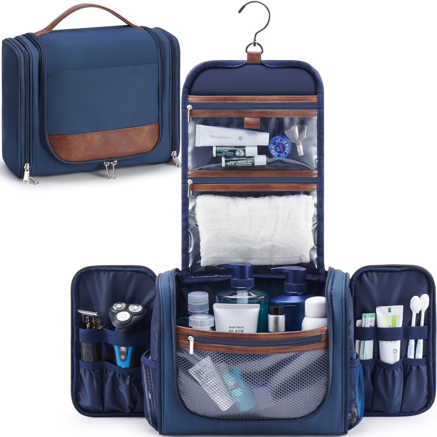 Large Hanging Toiletry Bag for Men, Travel Bathroom Bag with Hook, Hygiene Bag Organizer for Shower, Shaving & Grooming Essentials, Black