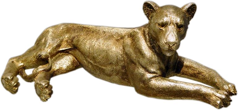 Hand-painted Resin Leopard Statue, Realistic Polystone Leopard Decorative Sculpture Large Animal Decor Statue for Home Office, Desk, Floor, Garden & Gifts, Accent Figurine 20 x 9.5 x 7.5 Gold
