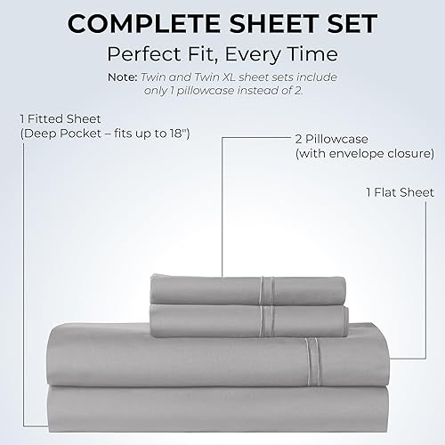 Miniatura 3 de Juego de sábanas de algodón 100 % natural, tejido de satén de una sola capa de 500 hilos, suave, transpirable, hipoalergénico, liso, de 4 piezas,