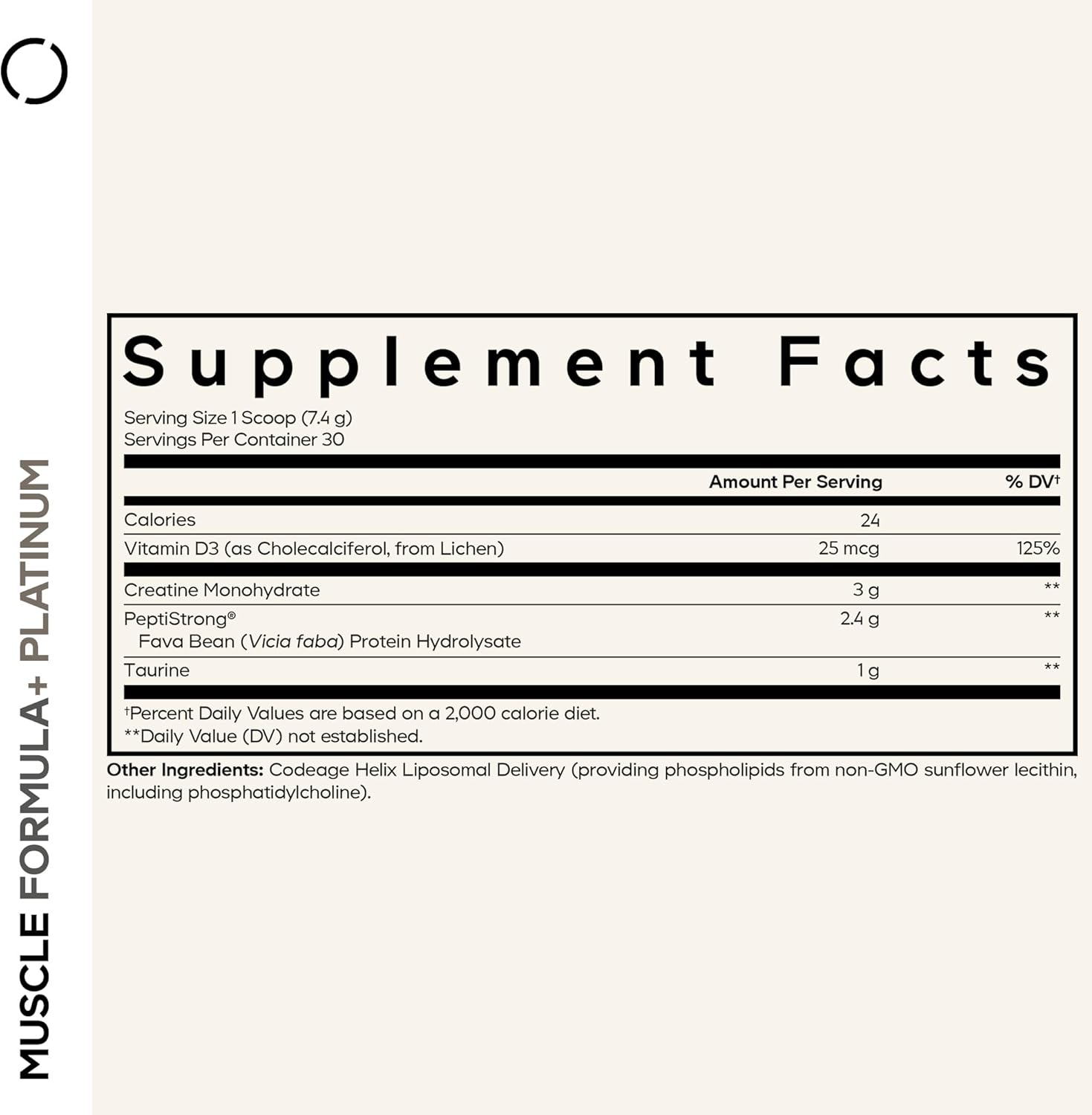 Codeage Muscle Formula+ Platinum Supplement - Creatine Monohydrate, PeptiStrong Fava Bean Protein Hydrolysate, Taurine, Vitamin D3, Liposomal Delivery - Non-GMO - Unflavored Protein Powder - 8.78 Oz - Image 2