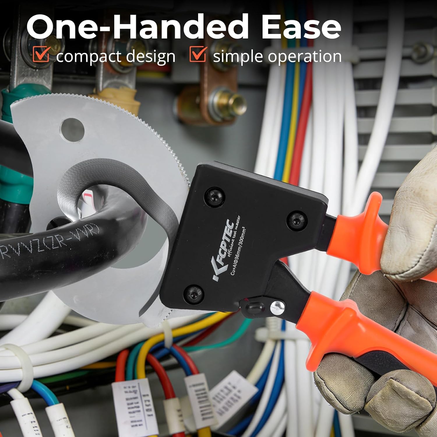 KF CPTEC Cable Cutters - Ratchet Wire Cutter for Aluminum, Copper, and Multi-core Cables up to 300mm²(AWG 600MCM), Heavy Duty Ergonomic Design