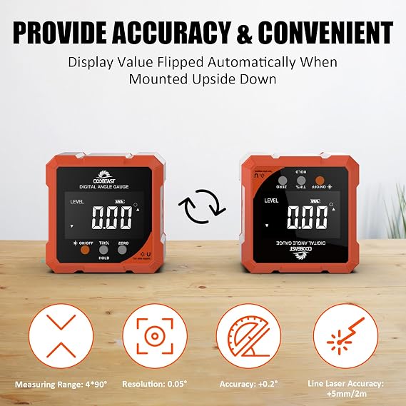 Coobeast Digital Angle Finder with Dual Laser 4-side Magnetic Angle Gauge