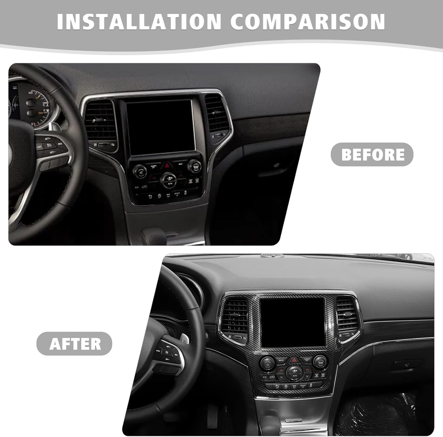 Jimen Compatible with Jeep Grand Cherokee 2014-2018, Center Console Navigation GPS Radio Panel Trim Cover (Carbon Fiber)