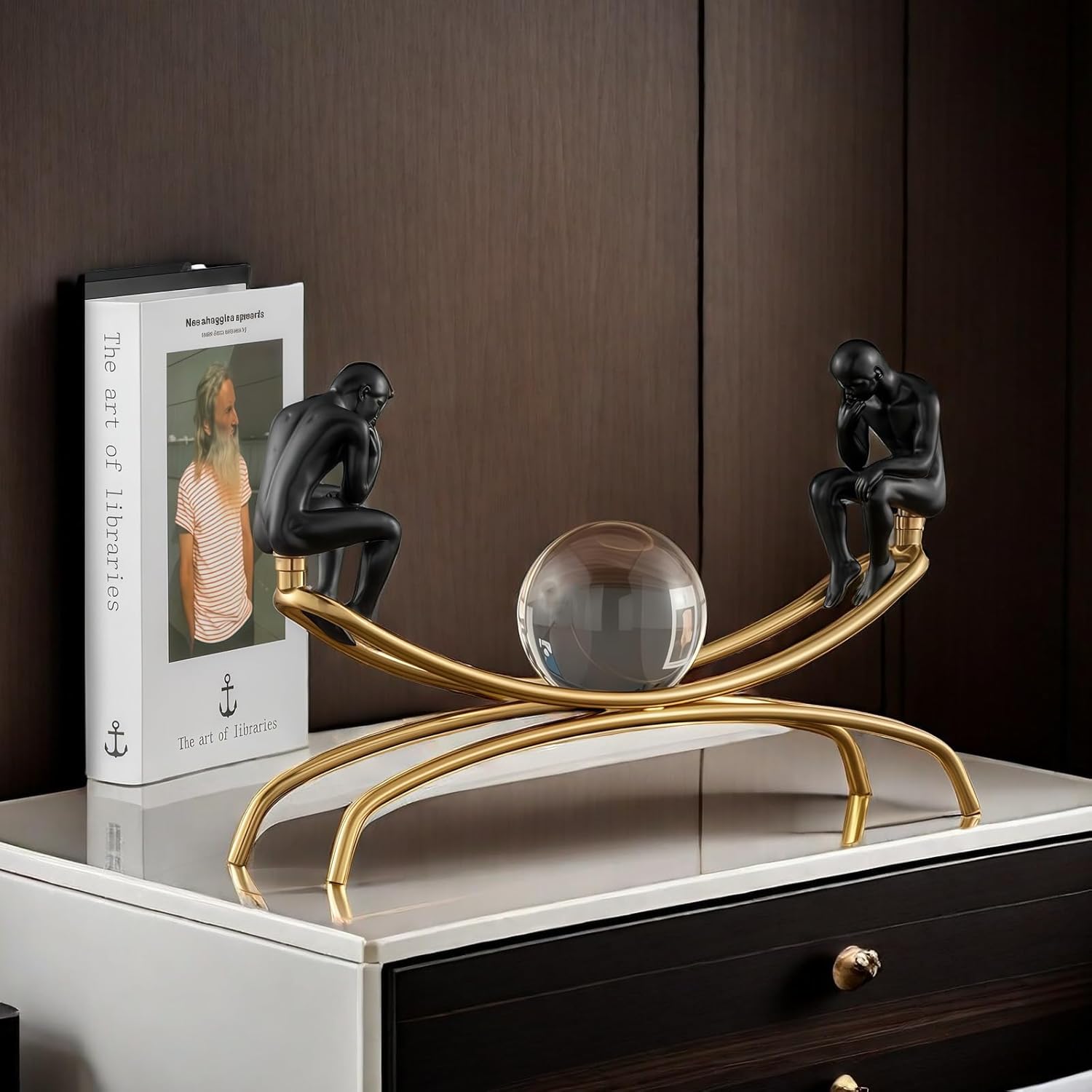 XINDAM Elegant The Thinker Thinking Man Statue with Crystal Ball Decorative Home & Office Figurines Home Office Display Craft Living Room Decor Ornaments for Tabletop - Image 4