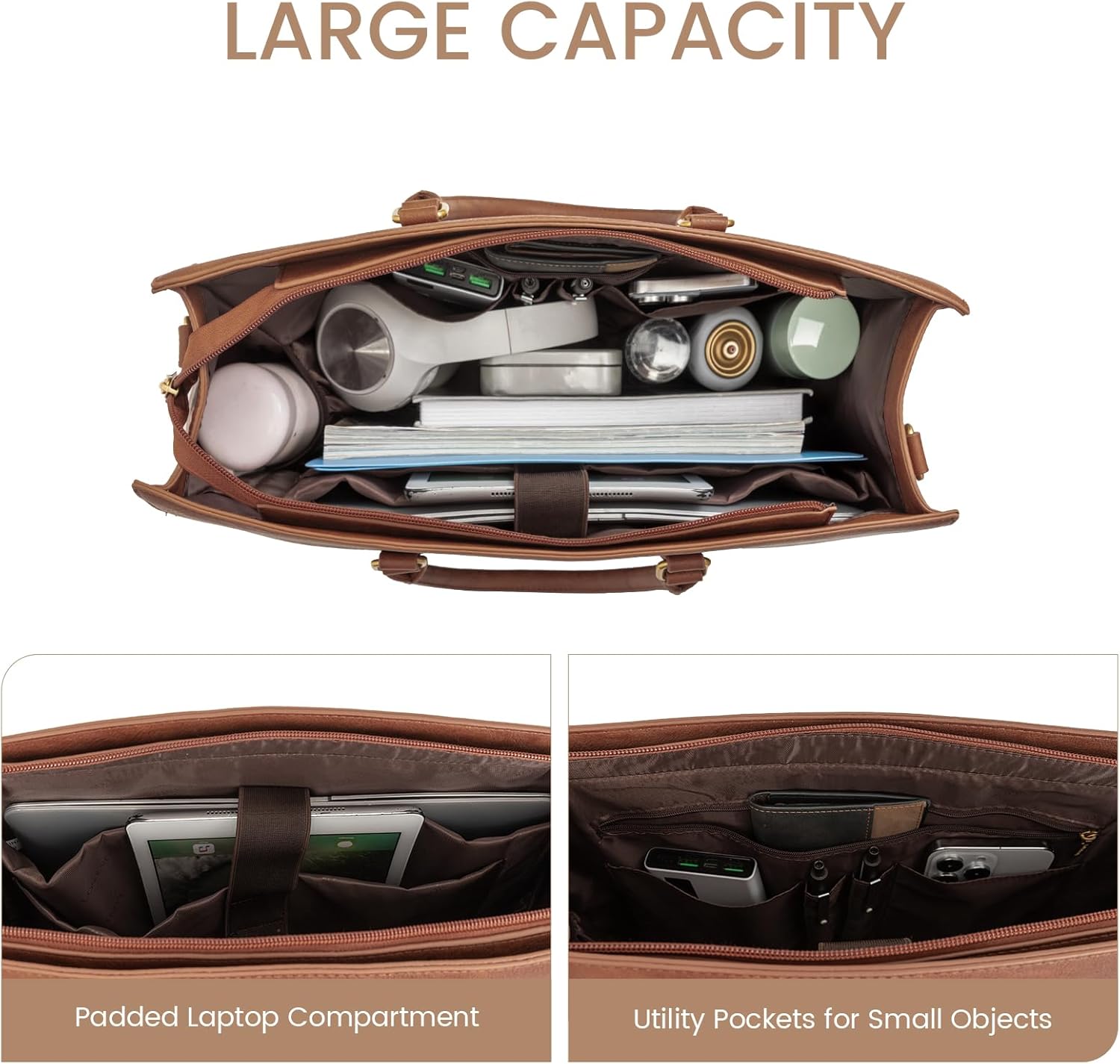 LOVEVOOK Laptop Bag for Women, 15.6 Inch Laptop Tote Bag, Vintage Leather Work Bags for Women, Waterproof Computer bag with Clutch Purse, Large Capacity Briefcase, Business Office Bag - Image 4