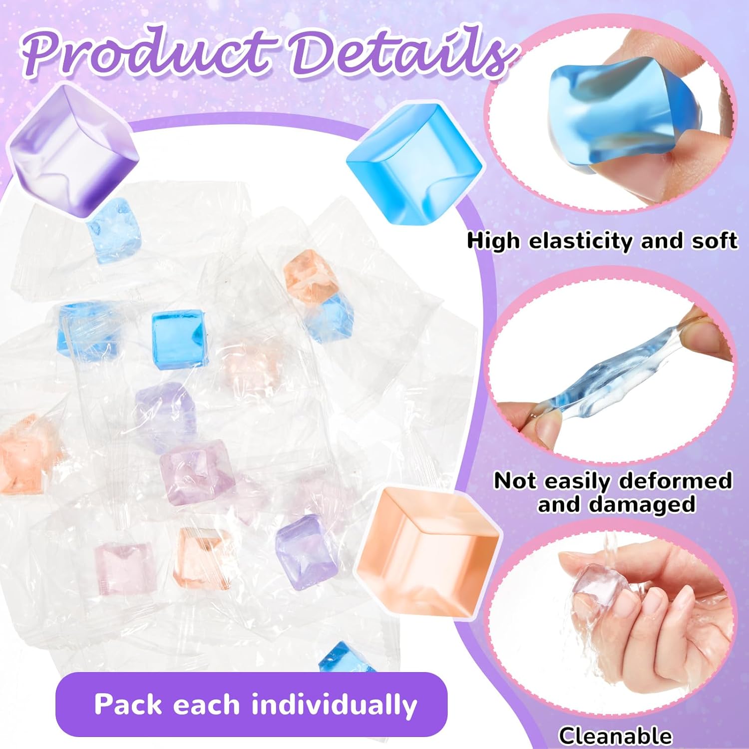 Poen 50 Pcs Stress Balls Fidget Toys Cube Toys Fidget Stress Relief Sensory Cube Balls 0.7 x 0.7 Inches for Adults Party Favors Gifts, Random Colors