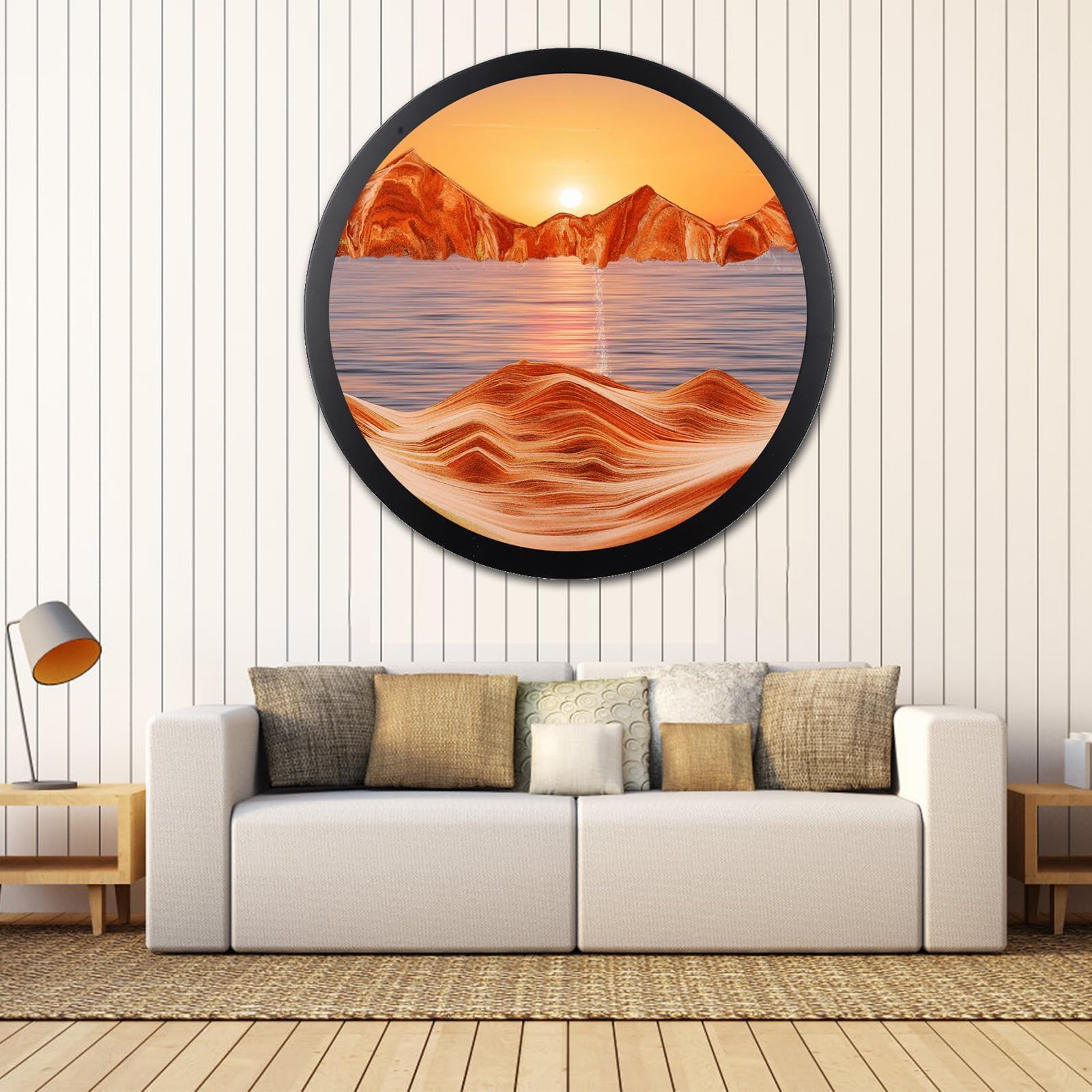 17.3'' Moving Sand Art Decor, 360 Rotating 3D Painting Wall Art Mounted Glass Crafts, Deep Sea Sandscape Living Room Decoration, Flowing Gift for Home Office Relaxing Mood