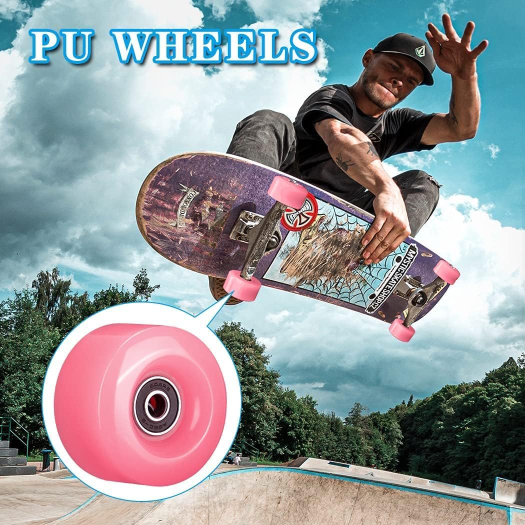 Tanzfrosch 8 Pack Roller Skate Wheels with Bearings Installed and 2 Toe Stoppers for Double Row Skating, Quad Skates and Skateboard Outdoor or Indoor Use, 32mm x 58mm 82A (Pink)