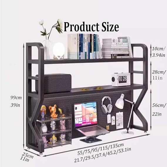 2-Tier Desktop Hutch Bookshelf, Desk Shelf Organizer with Pegboard, Countertop Storage Organizer Rack for Dorm Or Office, Esports Style Computer Desk(53.1x39)