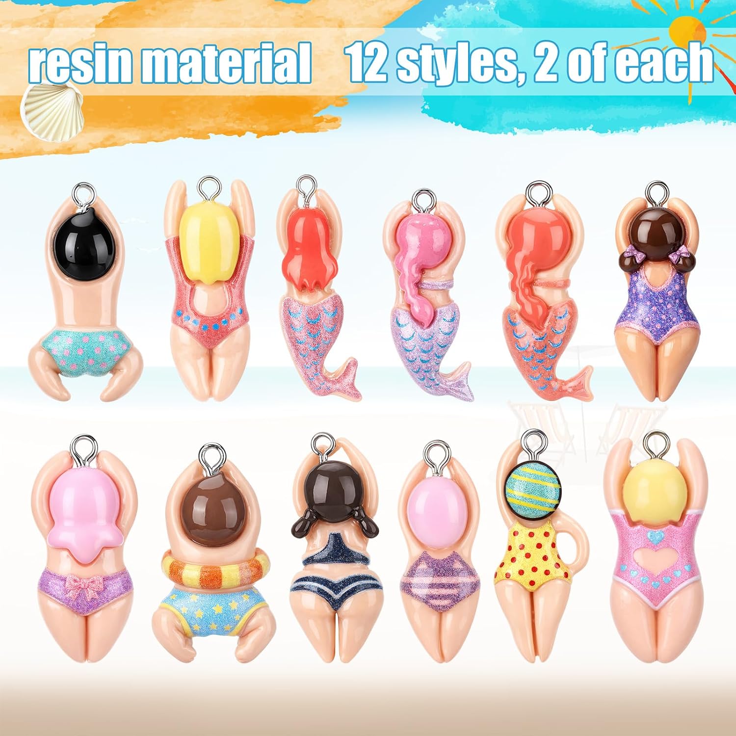 Thenshop 24 Pcs Swimming Charms Bulk for DIY Swim Charm Pendants for Bracelet Necklace Earrings keychain Making Resin Charms for Jewelry Making Swim Lover Coach Team Gift DIY Crafts, 12 Styles