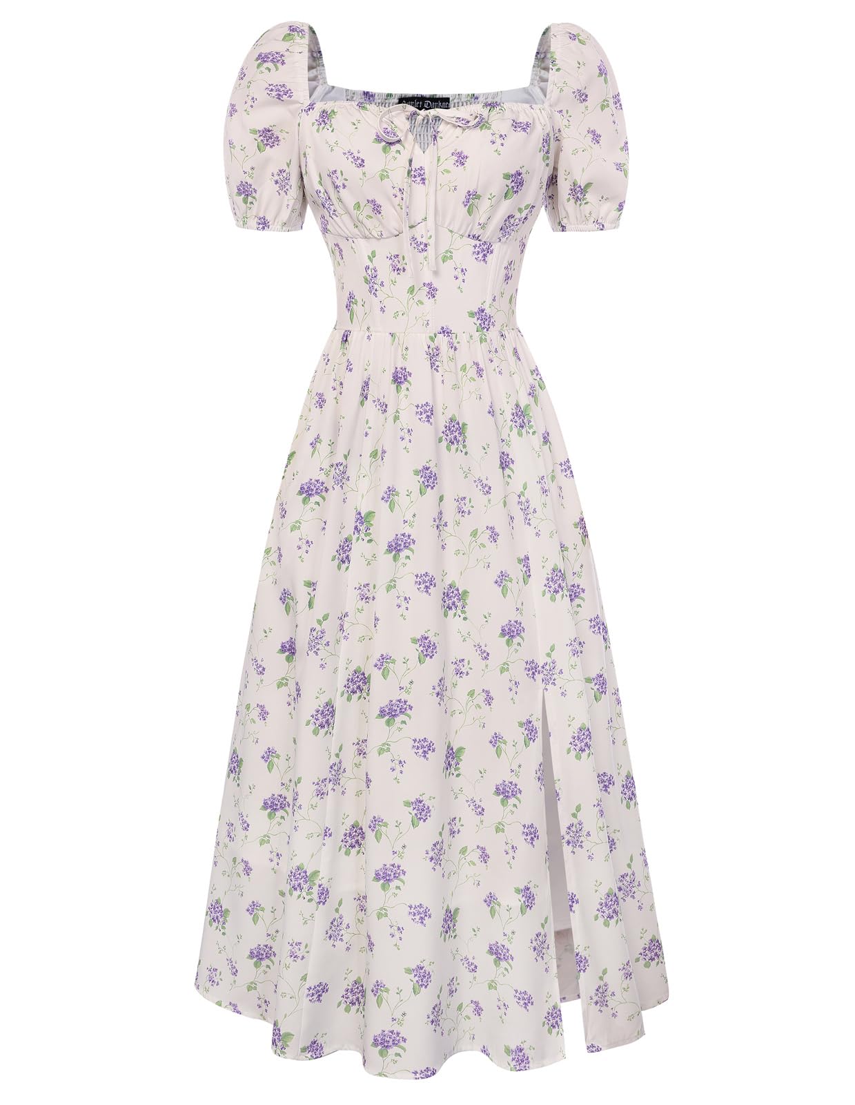 Scarlet Darkness Women's Floral Corset Dress with Split 2026 Summer Spring Square Neck Midi Milkmaid Dresses White Purple Bouquet-Floral M