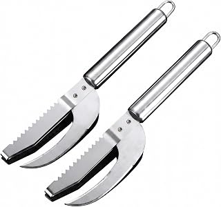 2pc Fish Scaler and Shrimp Deveiner Set,Fish Scale Remover,Shrimp Peeler,Stainless Steel Multipurpose Descaler,Scraping Filleting Boning Knife,Family Kitchen Chef Tool