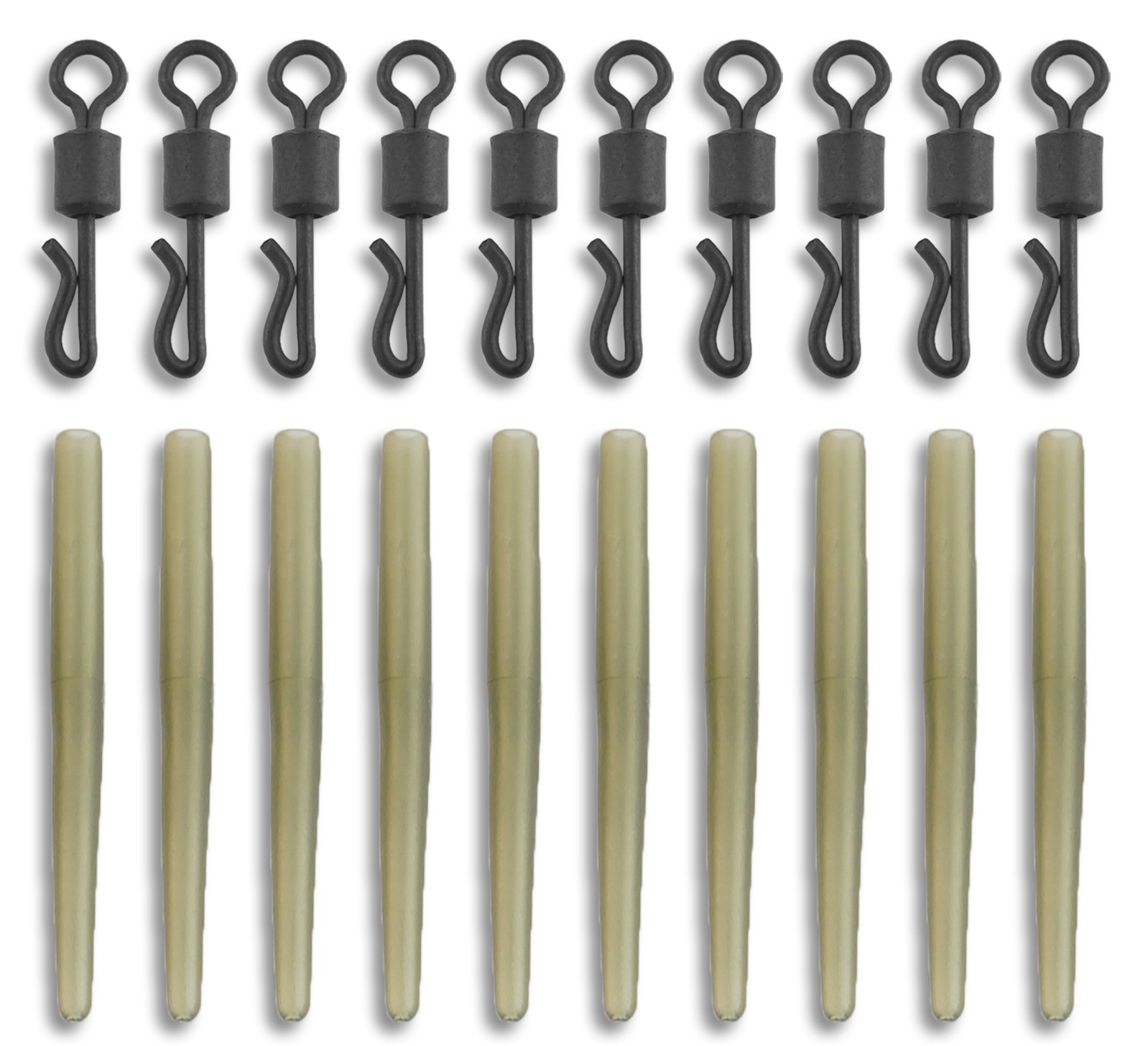 Bank Tackle Anti Tangle Sleeves + Size 8 Quick Change Swivels Carp Fishing Terminal Tackle 5 Colours Available (Trans Green, x 100 Sets)