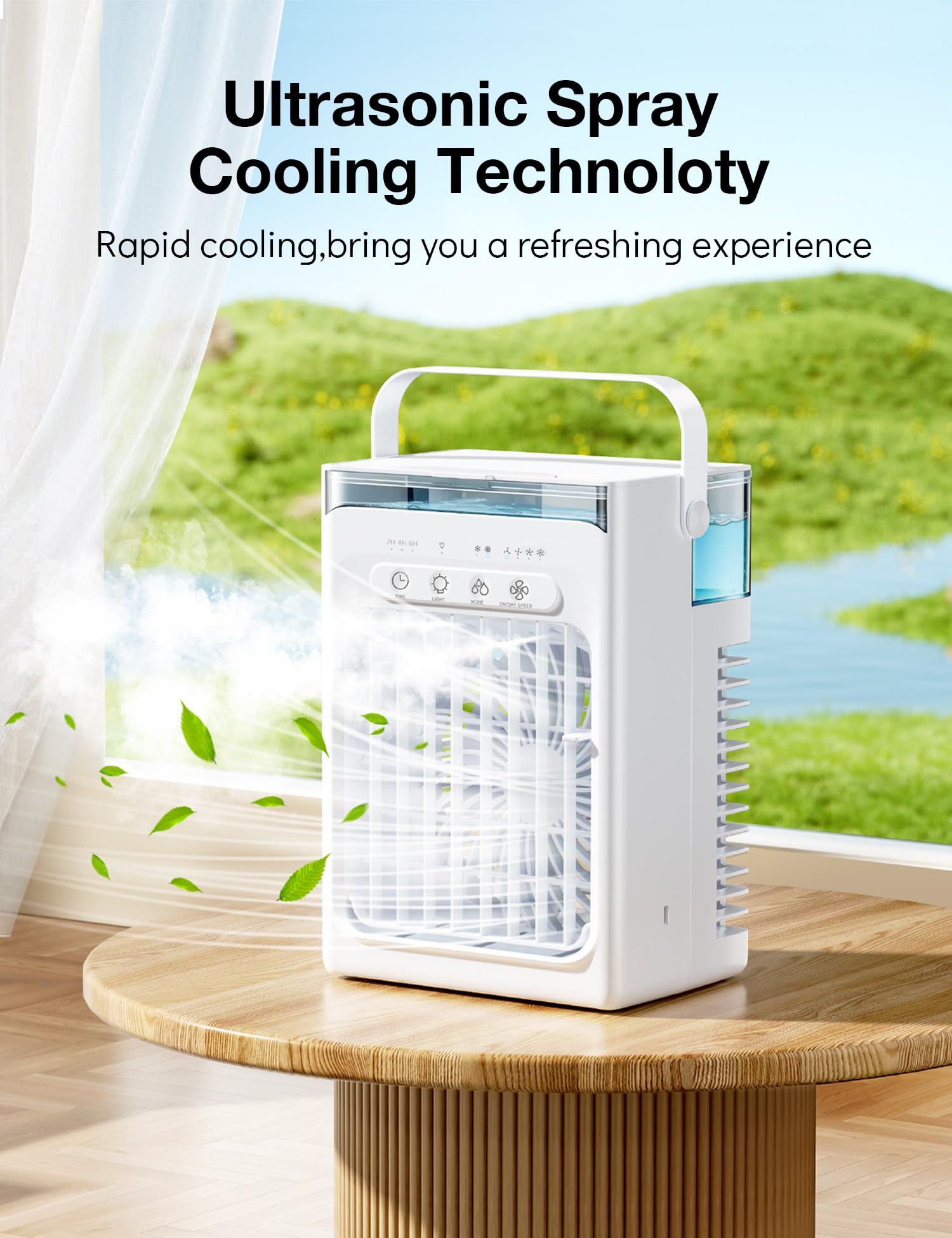 Mini Climatiseur Portable, Climatiseur Mobile 1000ml, 4 en 1 Refroidisseur d'air, Mini Clim Portative Ventilateur Brumisateur avec 3 Vitesses, Minuteur, Petite Clim pour Chambre