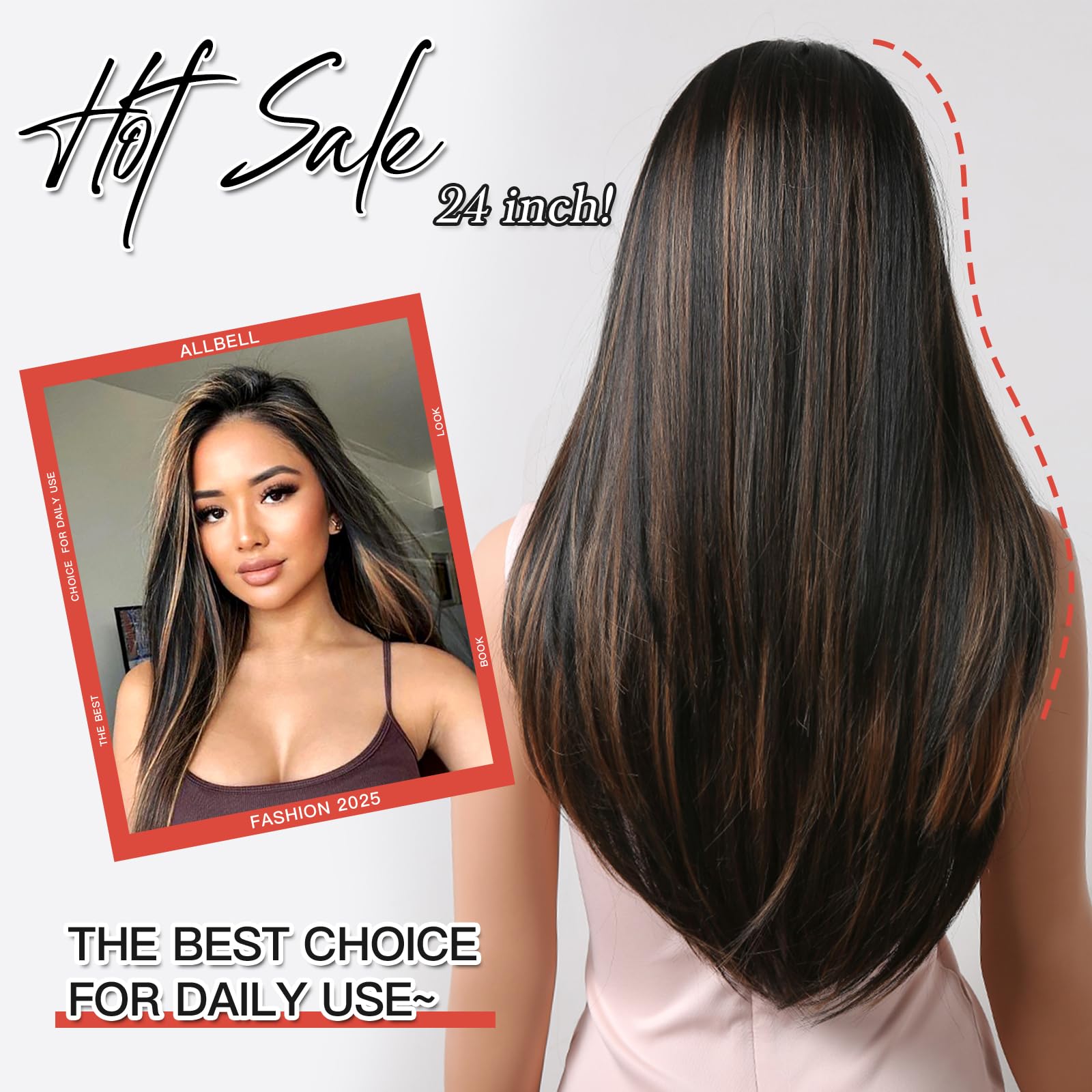 Amazon.com : Allbell Brown Wigs Long Black Wigs for Black  display picture 3