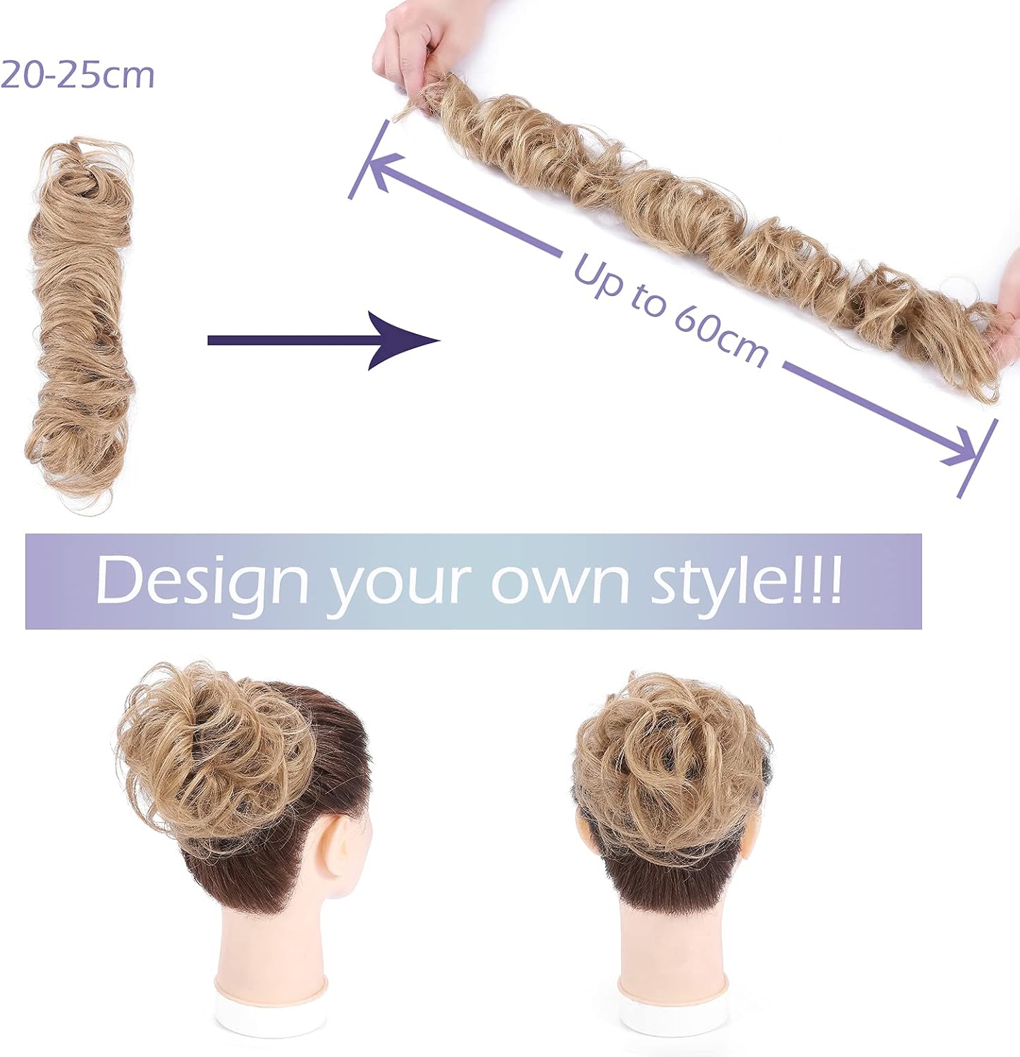 Silk-co Messy Hair Remy Silky Soft Scrunchies Wrap Bun Extensions Real Human Hair Curly Wavy Pieces For Women Updo Ponytail #27 Dark Blonde - Image 4