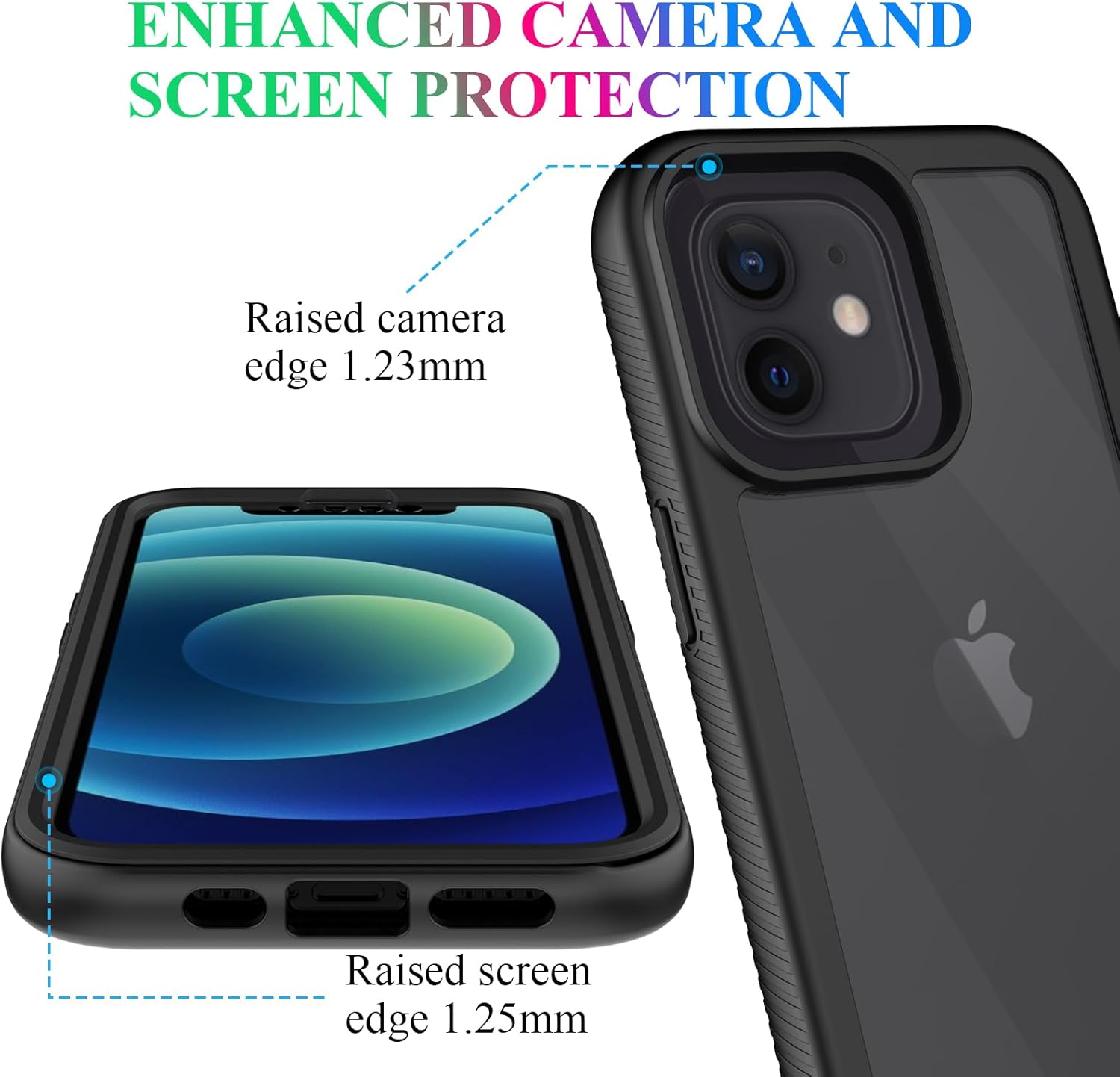 wahhle Compatible with iPhone 12/12 Pro Case, Built in Screen Protector Full Body Shockproof Slim Fit Bumper Protective Phone Cover 6.1'' Men Women-Black/Clear - Image 4