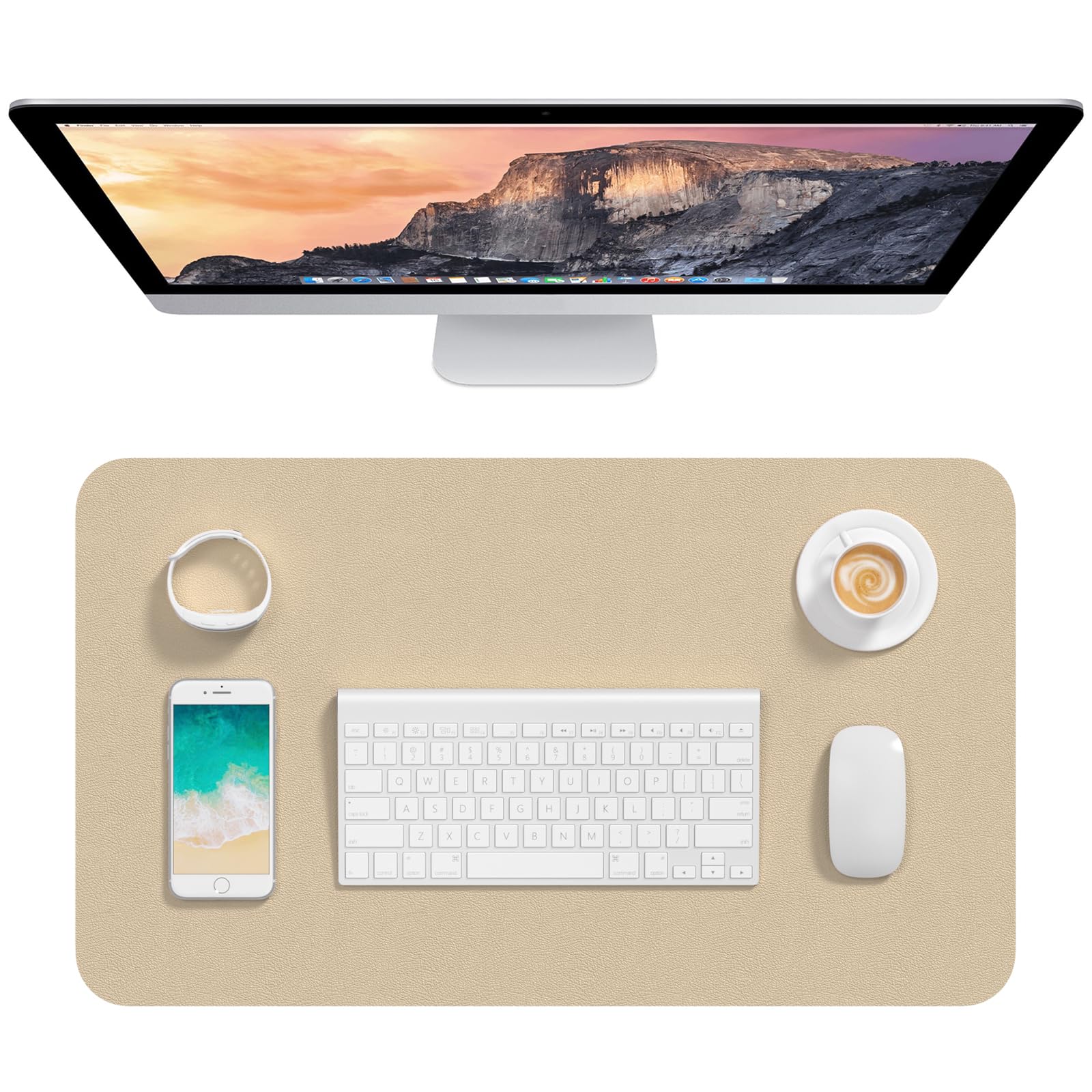 Hsurbtra Desk Pad, 23.6" x 13.8" PU Leather Desk Mat, M Extended Mouse Pad, Waterproof Desktop Blotter Protector, Non-Slip Ultra Thin Small Laptop Keyboard Writing Mat for Office Home, Beige โ image 1