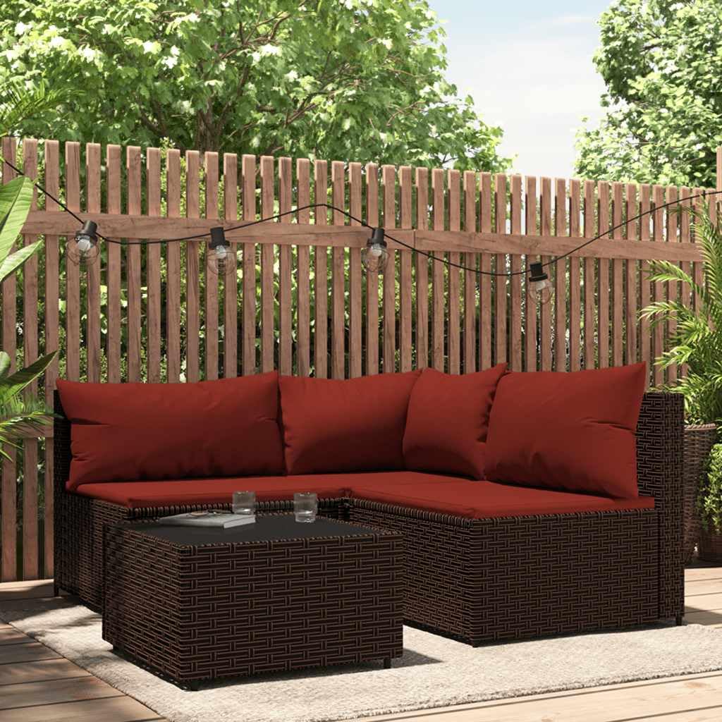 vidaXL Salon de Jardin 4 pcs avec Coussins Marron Résine tressée, Ensemble de Salon d'extérieur, Ensemble de mobilier d'extérieur, Ensemble de mobilier de Patio