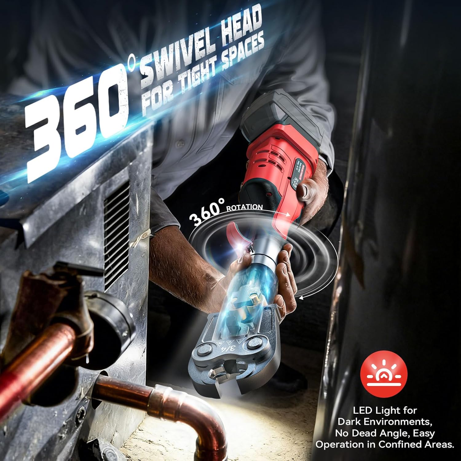 Pro Press Tool Compatible with Milwaukee 18V battery, Electric Pipe Crimping Tool for 1/2" to 2" Copper Pipes,32KN of crimping force 360° Rotation Automatic Crimper Brushless Motor(no Battery)