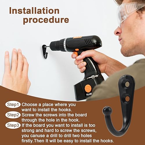 Miniatura 6 de Paquete de 60 ganchos de pared para colgar, ganchos pequeños resistentes para colgar abrigos, montados en la pared para sala de estar, baño, cocina,