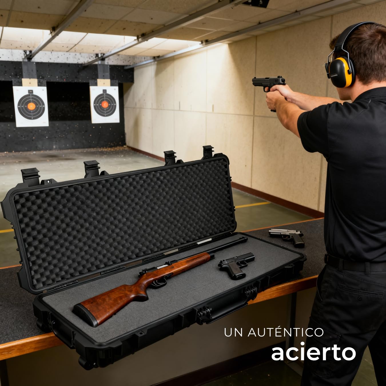 tectake® Caja de Armas largas, Maletin para Rifle, Armas, Carcasa Rígida, Airsoft Armas, Caza, Escopeta de Perdigones, Carabina, Francotirador - Negro