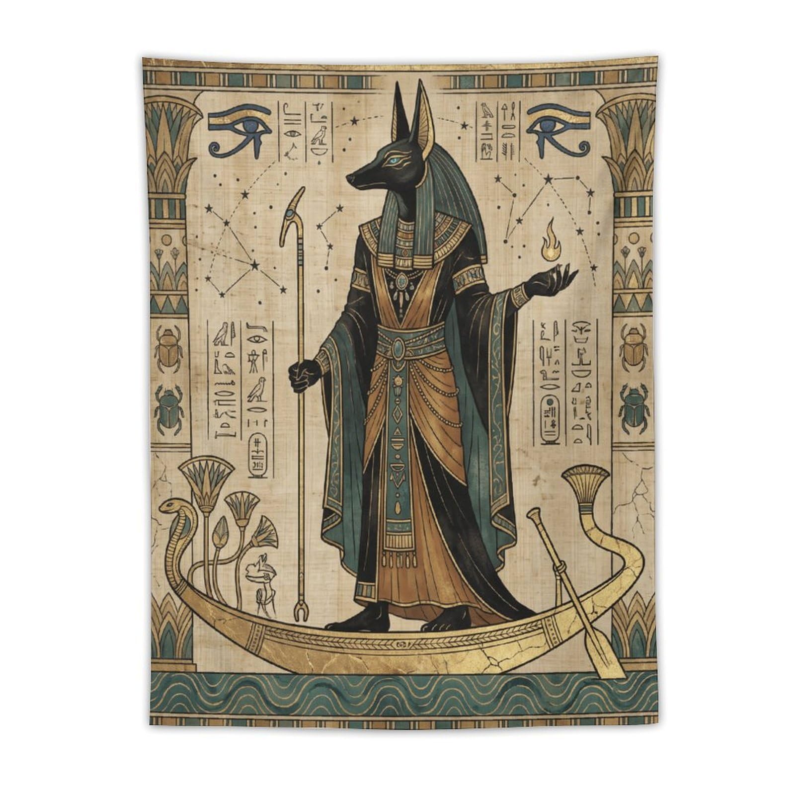 W7C8U2X3 Anubis Boat Egyptian Wall Tapestry, Temple Symbolism
