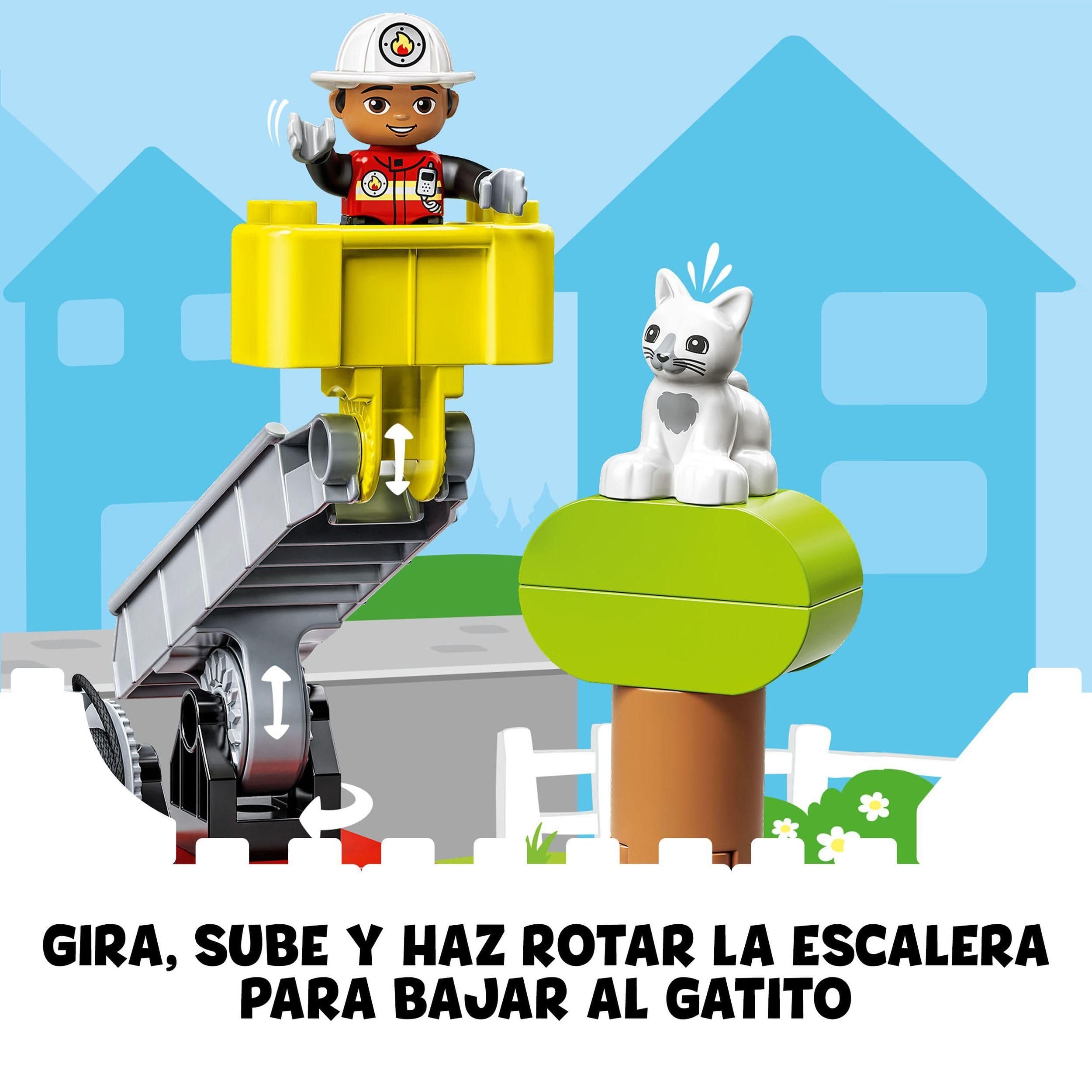 Lego Duplo Rescate Camión de Bomberos de Juguete - Juego Educativo para Niños y Niñas de 2+ Años - Vehículo con Luz y Sonido, Figuras de Bombero y Gato - Idea de Regalo 10969